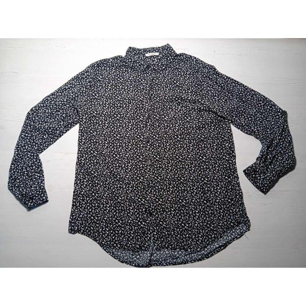BEACH LUNCH LOUNGE Black Tiny Flowers Button-Up L/S Floral Whimsigoth See Measur
